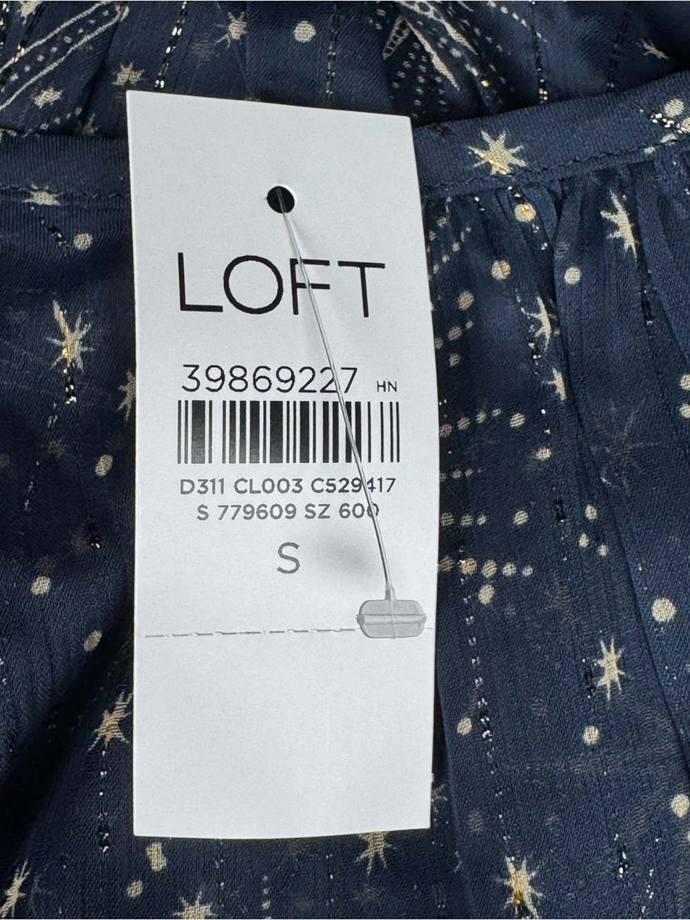 LOFT NWT Celestial Shimmer Peplum Ruffle Sleeve Top Navy & Gold Size S - Picture 8 of 10